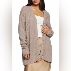 Reformation Giusta Cable Knit Oversize Cashmere Cardigan in Oatmeal